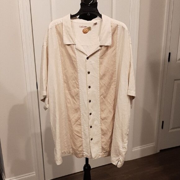 Caribbean Silk Cotton Beige Button-Down Shirt - Picture 1 of 11
